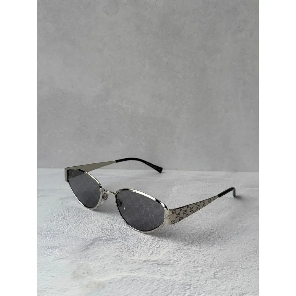NEW Gucci GG1853S Silver Metal Cat Eye Logo Sunglasses $610